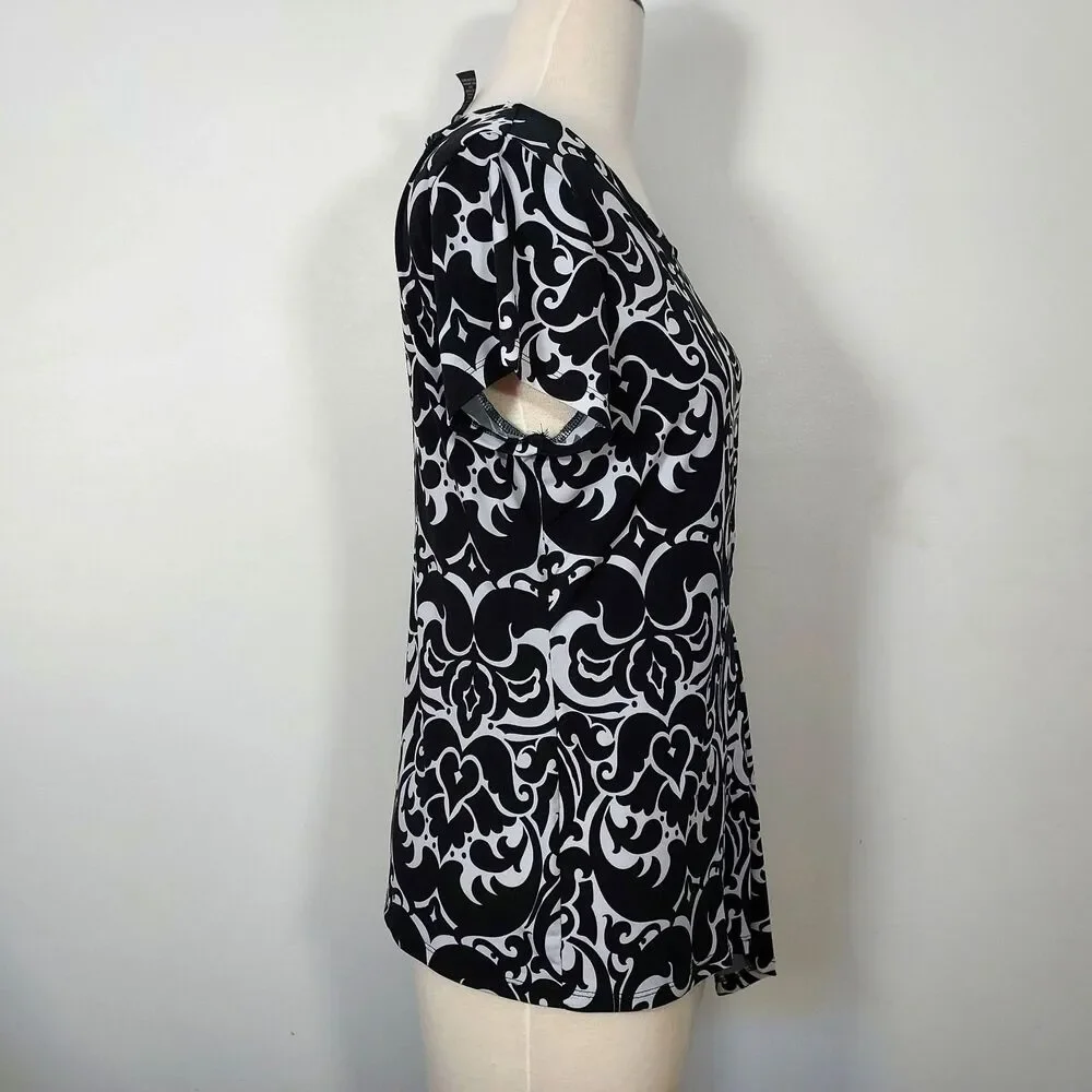 INC International Concepts Shirt Top Womens Large Asymmetrical Hem Black White - Picture 5 of 12